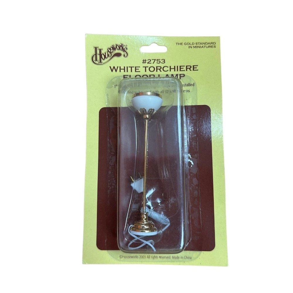 Dollhouse Miniature Furniture Houseworks White Torchiere Floor Lamp #2753 NOS